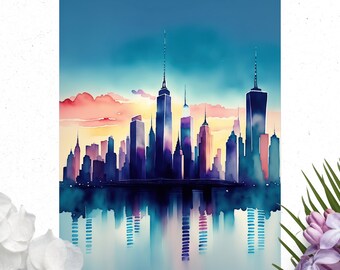 Cityscape Poster | Watercolor Urban Art, Colorful Matte Vertical Wall Decor, Modern City Print for Home or Office