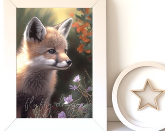 Digital Download |  Baby Fox v1 | Printable Art | Digital Prints Wall Art | Art Prints | Digital Painting | AI Art Print | Watercolor Art