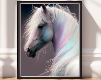 Horse Wall Art, Printable Art, Colorful Art Print, Fantasy Gift, Instant Download, Horse Gifts, Farmhouse Decor, Animal Painting, Animal Art