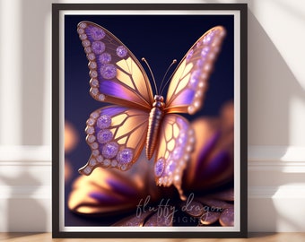 Digital Download |  Bejeweled Butterfly v4 | Printable Art | Digital Print Wall Art | Digital Wall Art | Digital Paintings | AI Art Prints