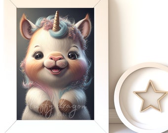 Whimsical Artwork - Unicorn Art Print, Cute Animal Decor, Digital Download for Kids Room, Fantasy Wall Art