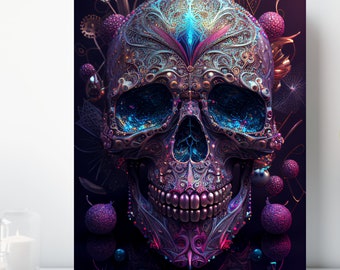 Sugar Skull Canvas Wall Art, Wrapped Canvas, Fantasy Artwork, Ready to Hang