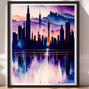 City Artwork - Colorful Cityscape Wall Art Print | Digital Download for Home Decor & Office Decor