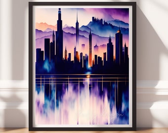 City Artwork - Colorful Cityscape Wall Art Print | Digital Download for Home Decor & Office Decor