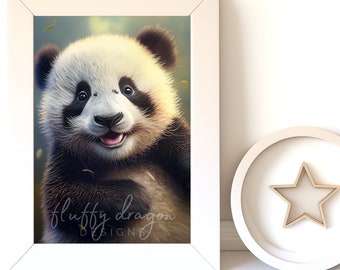 Cute Baby Panda Digital Art Print | Nursery Wall Art Download | Adorable Panda Decor for Kids' Room