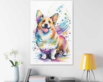 Watercolor Corgi Canvas Wall Art, Wrapped Canvas, Cute Animal Art, Ready to Hang