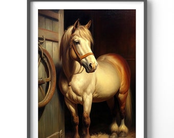 Vintage Horse Poster, Matte Vertical Posters, Oil Paint Wall Art, Country Equestrian Print