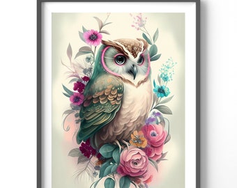 Garden Owl Poster, Matte Vertical Posters, Animal Wall Art, Owl Lover Print