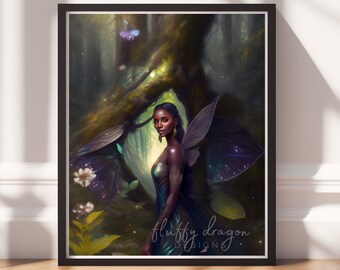 Forest Fairy v1, Digital Painting Art, Instant Download, Printable Decor, Fairy Art, Magical Decor, Instant Print