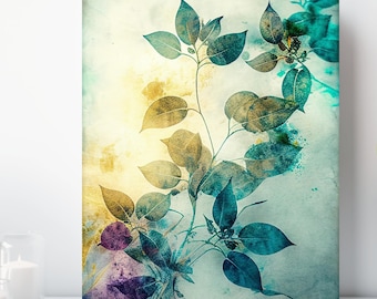 Botanical Watercolor Canvas Print, Wrapped Canvas, Abstract Nature Wall Art, Ready to Hang