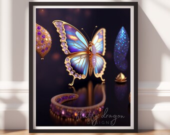 Digital Download |  Bejeweled Butterfly v14 | Printable Art | Digital Print Wall Art | Digital Wall Art | Digital Paintings | AI Art Prints
