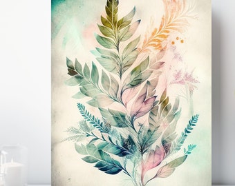 Botanical Watercolor Canvas Print, Wrapped Canvas, Abstract Nature Wall Art, Ready to Hang