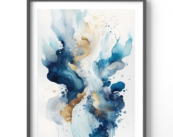 Blue Abstract Poster, Matte Vertical Posters,  Navy Wall Art, Contemporary Print