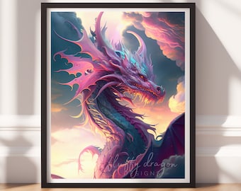 Dragon Print v8, Digital Painting Art, Printable Wall Art, Instant Download, Fantasy Decor, Gamer Gifts, Game Room