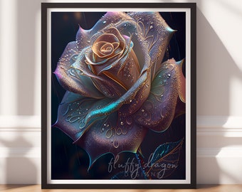 Dark Art, Flower Wall Print v1, Printable Art, Floral Prints, Digital Download, Dark Academia Decor, Black Painting