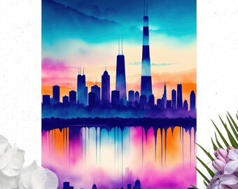 Cityscape Poster | Colorful Watercolor City Wall Art | Matte Vertical Prints for Home Décor