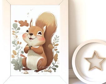 Nursery Animal Art - Cute Baby Squirrel Printable, Digital Download for Kids Room, Instant Wall Decor, Adorable Animal Art
