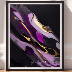 Black, Gold & Purple Marble Abstract Art Digital Download | Modern Home Decor | Unique Wall Art Print