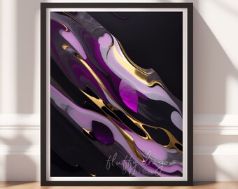 Black, Gold & Purple Marble Abstract Art Digital Download | Modern Home Decor | Unique Wall Art Print
