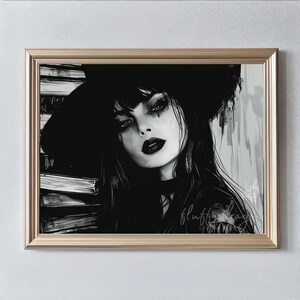 Black and White Witch Art Print: Mystical Halloween Decor (Digital Download)