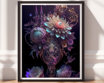 Flower Artwork | Dark Floral Decor Printable Wall Art | Botanical Print for Home & Office Decor