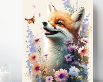 Baby Fox Canvas Print, Wrapped Canvas, Cute Animal Nursery Wall Art, Ready to Hang