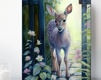 Baby Fawn Canvas Print, Wrapped Canvas, Cute Animal Nursery Wall Art, Ready to Hang