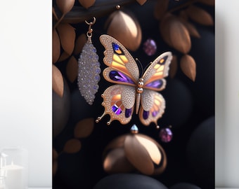 Bejeweled Butterfly Canvas Print, Wrapped Canvas, Colorful Butterfly Wall Art, Ready to Hang