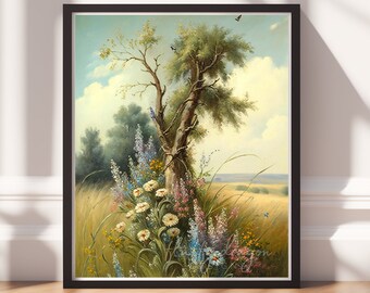 Vintage Oil Painting v20, Instant Download Art, Floral Wall Art, Landscape Print, Vintage Home Decor, Printable Flowers