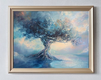Dreamy Tree Digital Art – Enchanted Nature Fantasy Print – AI Artwork – Instant Download