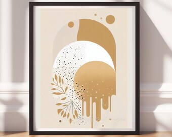 Boho Abstract Art Print – Minimalist Curved Lines in Beige, Modern Printable Wall Decor, Digital Download for Home Design