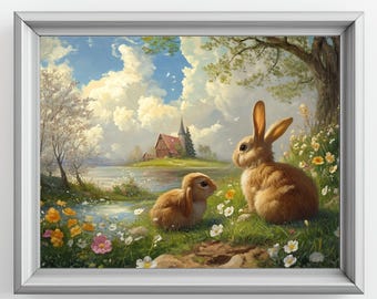 Vintage Easter Bunny Digital Download - Adorable Rabbit Printable, Cute Baby Animal Wall Art, Instant Decor for Easter Home