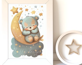 Baby Bear Art Printable | Woodland Bear Nursery Wall Art | Digital Print | Cute & Modern Home Decor | Instant Download