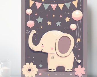 Baby Elephant Canvas Print, Wrapped Canvas, Cute Animal Nursery Wall Art, Ready to Hang