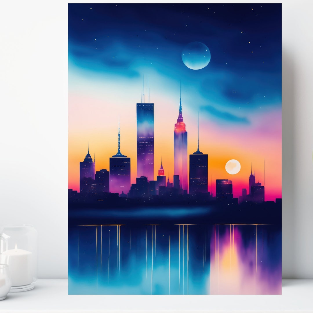 Picture of Watercolor Cityscape | Modern Urban Art Canvas Print | Contemporary ...