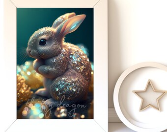 Nursery Animals, Baby Bunny v7, Digital Download, Nursery Prints, Woodland Decor, Printable Wall Art, Instant Print