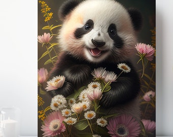 Baby Panda Canvas Print, Wrapped Canvas, Cute Animal Nursery Wall Art, Ready to Hang