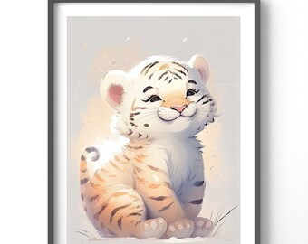 Baby Tiger Cub Poster - Watercolor Nursery Animal Print, Matte Vertical Wall Art for Kids Room Decor & Baby Shower Gift