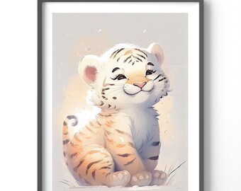 Baby Tiger Cub Poster, Matte Vertical Posters, Watercolor Wall Art, Nursery Animal Print