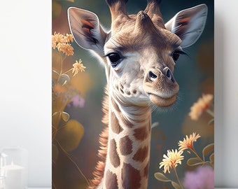 Giraffe Canvas Print, Wrapped Canvas, Cute Baby Animal Nursery Wall Art, Ready to Hang