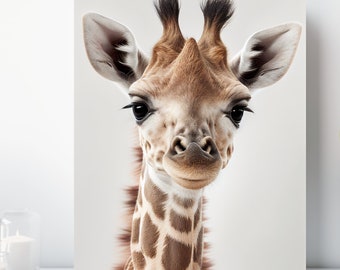 Giraffe Canvas Print, Wrapped Canvas, Cute Baby Animal Nursery Wall Art, Ready to Hang