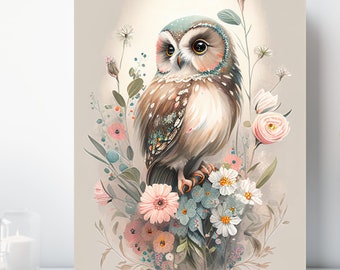 Owl Canvas Print, Wrapped Canvas, Bird Wall Art, Animal Art, Ready to Hang