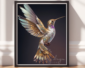 Hummingbird Art v14, Digital Painting Art, Instant Download, Printable Decor, Bird Prints, Bird Decor, Animal Painting