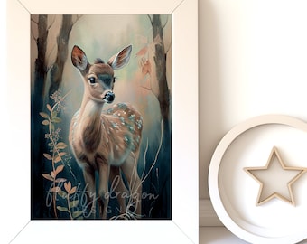 Digital Download |  Baby Deer v7 | Printable Art | Digital Prints Wall Art | Art Prints | Digital Painting | AI Art Prints | Watercolor Art