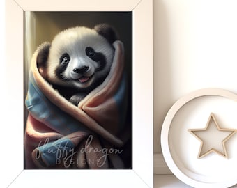 Cute Baby Panda Digital Art Print | Adorable Nursery Wall Art Download | Cute Panda Decor for Kids Room