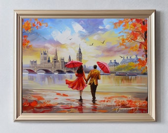 London Digital Art Print, Big Ben Autumn Wall Art, Cozy Bedroom Decor & Fall Aesthetic Decor for Romantic Home Design