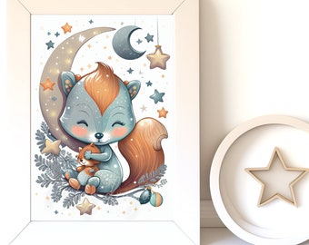 Nursery Animal Art - Cute Baby Squirrel Digital Download, Printable Nursery Decor, Instant Animal Print for Kids