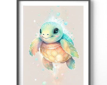 Watercolor Sea Turtle Poster, Matte Vertical Posters, Watercolor Wall Art, Animal Print