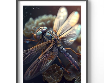 Colorful Dragonfly Poster, Matte Vertical Posters, Insect Wall Art, Nature Print