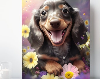 Dachshund Puppy Canvas Print, Wrapped Canvas, Cute Baby Animal Nursery Wall Art, Ready to Hang